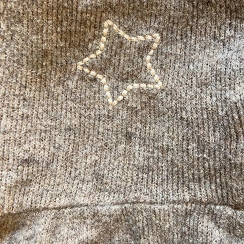 Zara sweater dress size 2 to 3 Light Brown embroidered stars tassels wool cotton